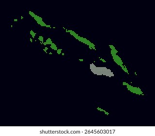 Solomon Islands dotted map. Digital style map of the country on dark background. Solomon Islands shape with circle dots. Colored dots style. Small size circles. Artistic vector illustration.