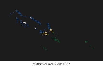 Bandera de mapa punteado de las Islas Salomón con textura grunge en estilo mosaico de puntos. Ilustración vectorial Abstractas de píxeles de un mapa de país con efecto de semitono para infografía. 