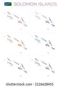 Gepunktete Karte der Salomonen Karte der Salomonen im gepunkteten Stil. Grenzen des Landes gefüllt mit schönen glatten Gradientenzirkeln. Klassische Vektorgrafik.