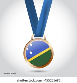 Solomon Islands Flag in Bronze Medal. Vector Illustration. RIO Olympic Game Bronze Medal. Vector Illustration