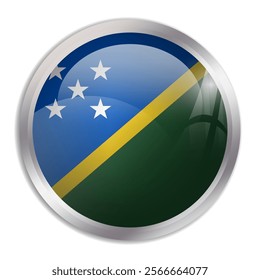 Solomon Islands flag - glossy circle button displays a colorful flag representing a country cultural identity and heritage. The essence of national pride and unity.