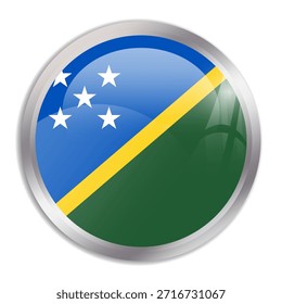 Solomon Islands flag - glossy circle button in metal frame displays a colorful flag of a country cultural identity and heritage. The essence of national pride and unity.