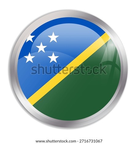 Solomon Islands flag - glossy circle button in metal frame displays a colorful flag of a country cultural identity and heritage. The essence of national pride and unity.