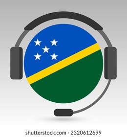 Solomon Islands flag with headphones, support sign. Vector illustration.
