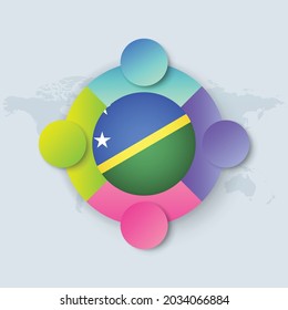 Solomon Islands Flag with Infographic Design isolated on World map. Vector illustration.