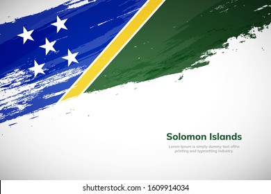 Solomon Islands flag made in brush stroke background. National day of Solomon Islands. Creative Solomon Islands national country flag icon. Abstract painted grunge style brush flag background.
