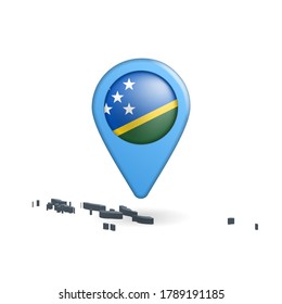 Pin del mapa de la bandera de las Islas Salomón en blanco