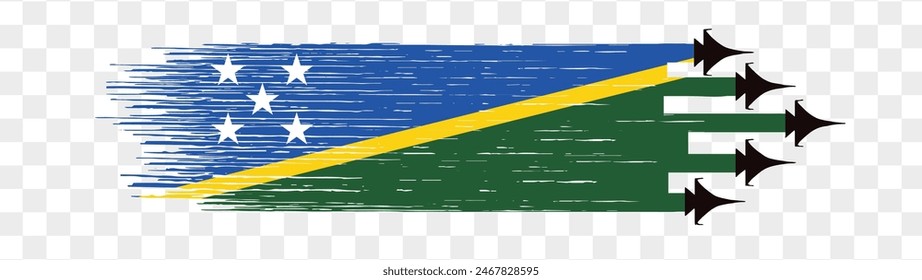 Solomon Islands flag with military fighter jets isolated background. vector illustration