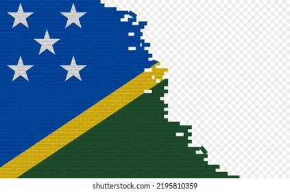 Solomon Islands flag on broken brick wall. Empty flag field of another country. Country comparison. Easy editing and vector in groups.