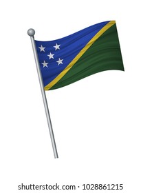 Solomon Islands flag on the flagpole. Official colors and proportion correctly. waving of Solomon Islands flag on flagpole, vector illustration isolate on white background.