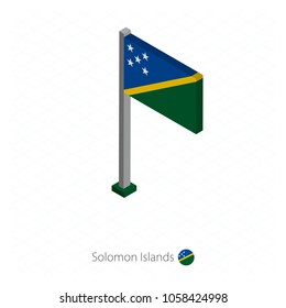Solomon Islands Flag on Flagpole in Isometric dimension. Isometric blue background. Vector illustration.