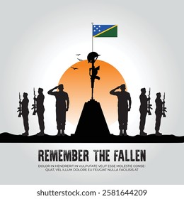 Solomon Islands flag in remember the fallen flag for morning sun and army design