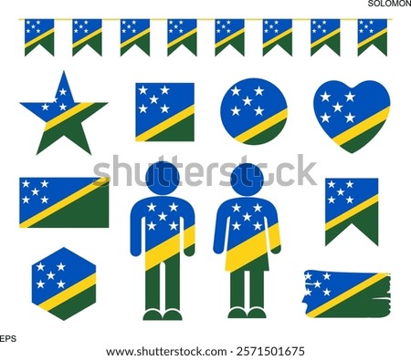 Solomon Islands flag set. Isolated Solomon Islands flag on white background