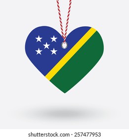 Solomon Islands flag in the shape of a heart with hang tags
