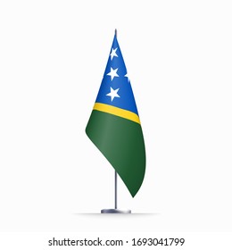 Solomon Islands flag state symbol isolated on background national banner. Greeting card National Independence Day of the Republic of Solomon Islands. Illustration banner with realistic state flag.