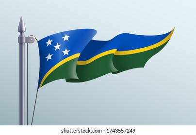 Solomon Islands flag state symbol isolated on background national banner. Greeting card National Independence Day of the Republic of Solomon Islands. Illustration banner with realistic state flag.