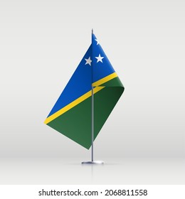 Solomon Islands flag state symbol isolated on background national banner. Greeting card National Independence Day of the Republic of Solomon Islands. Illustration banner with realistic state flag.