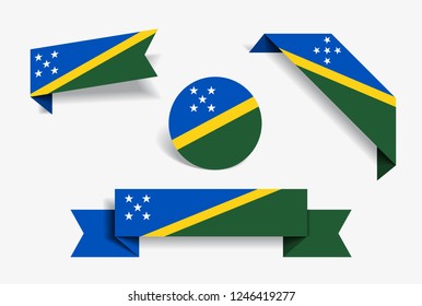 Solomon Islands flag stickers and labels set. Vector illustration.