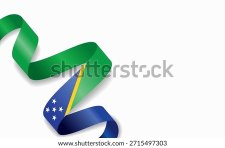 Solomon Islands flag stylized wavy ribbon, symbolizing national pride, celebration, or cultural identity. Vector illustration.