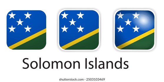 Solomon Islands flag vector icons set in the shape of rounded square