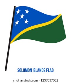 Solomon Islands Flag Waving Vector Illustration on White Background. Solomon Islands National Flag.