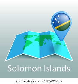 Solomon Islands flag world map in pin with name of country