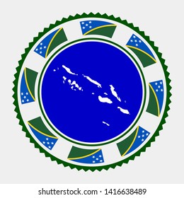Solomon Islands flat stamp. Round logo with map and flag of Solomon Islands. Vector illustration.