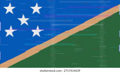 Vector Video de bandera de falla de las Islas Salomón, distorsión dividida RGB, ilustración de marco abstracto digital