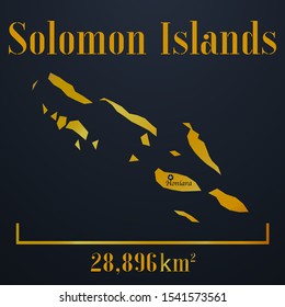 Solomon Islands golden solid country outline silhouette, realistic piece of world map template, for infographic, vector illustration, isolated object, background. From countries set