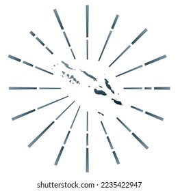 Brote de sol grandioso en las Islas Salomón. Mapa del país con coloridos rayos estelares. Ilustración de las Islas Salomón en digital, tecnología, internet, estilo de red. Ilustración vectorial.