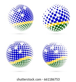 Solomon Islands halftone flag set patriotic vector design. 3D halftone sphere in national flag colors isolated on white background.