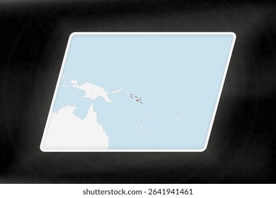 Solomon Islands Highlighted in Flag Colors on Geographic Map. Modern Map on a dark abstract backdrop.