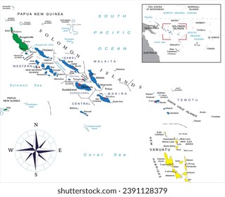 Solomon islands highly detailed political map