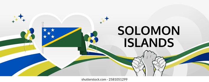 Solomon Islands Independence Day modern long banner. 7 July Happy National Day. Holiday joyful party concept in flag colors. Nice for event, festival, feast, support, greeting and marketing tourism