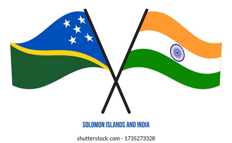 Solomon Islands and India Flags Crossed And Waving Flat Style. Official Proportion. Correct Colors.