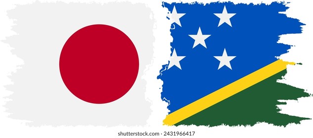 Solomon Islands and Japan grunge flags connection, vector