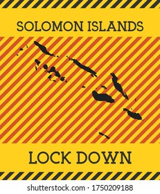 Solomon Islands Lock Down Sign. Yellow country pandemic danger icon. Vector illustration.