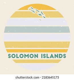 Solomon Islands logo. Sign with the map of country and colored stripes, vector illustration. Can be used as insignia, logotype, label, sticker or badge of the Solomon Islands.