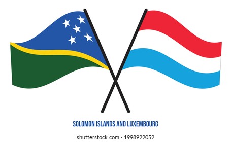 Solomon Islands and Luxembourg Flags Crossed And Waving Flat Style. Official Proportion. Correct Colors.