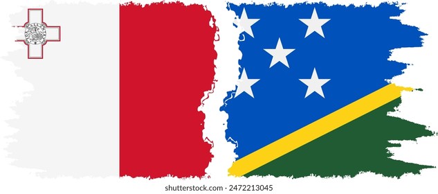 Solomon Islands and Malta grunge flags connection, vector