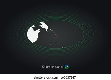 Solomon Islands map in dark color, oval map with neighboring countries. Vector map and flag of Solomon Islands