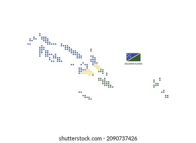 Die Salomonen-Inseln-Karte nach Farbe der Salomonen-Flagge in Kreisform, weißer Hintergrund mit der Flagge der Salomonen.