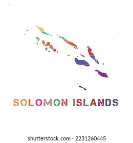 Solomon Islands map design. Shape of the country with beautiful geometric waves and grunge texture. Elegant vector illustration.