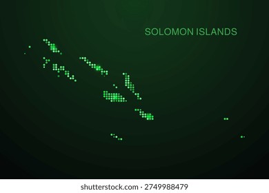 Solomon Islands Map - Digital dotted map with glowing green points on dark background, modern technology style, abstract data network design, clean minimal geometric vector illustration.