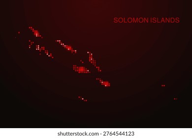 Solomon Islands Map - Digital dotted map with glowing red points on dark background, modern technology style, abstract data network design, clean minimal vector illustration.