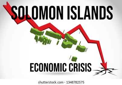 Solomon Islands Map Financial Crisis Economic Collapse Market Crash Global Meltdown Vector Illustration.