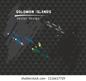 Solomon Islands map with flag inside on the black background. Chalk sketch vector illustration