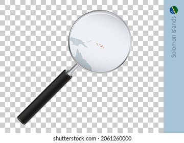 Karte der Salomonen mit Fahne in Lupe auf transparentem Hintergrund. Vektorgrafik mit Karte.