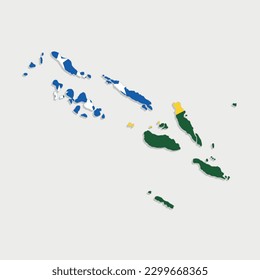 solomon islands map with flag on gray background