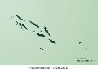 Mapa de las Islas Salomón - Ilustración vectorial de estilo polígono verde, diseño geométrico de bajo poliéster con silueta limpia sobre fondo verde suave.